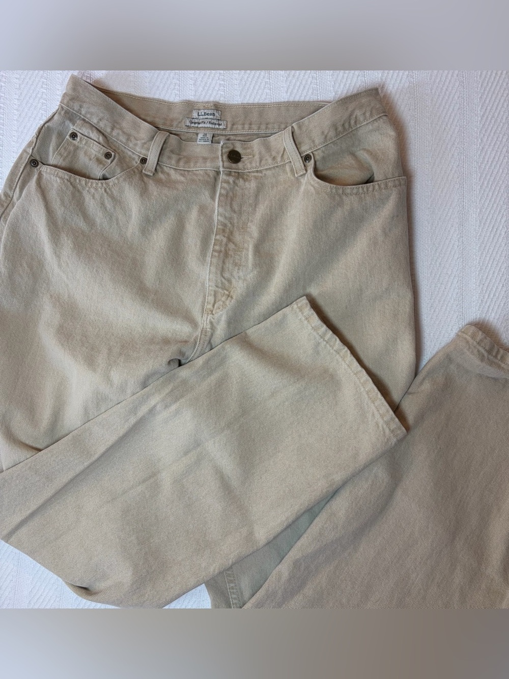 LL Bean Women’s Jeans Size 14 Tan Original/Relaxed Fit 100% Cotton Color Denim